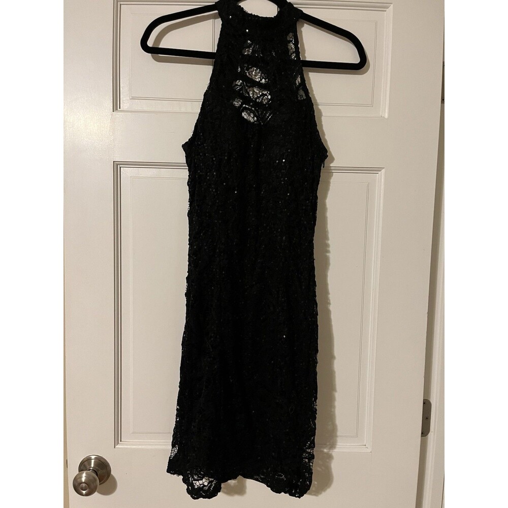 Speechless Juniors 11 Black Solid Lace Sequin Halter Sleeveless Sheath Dress